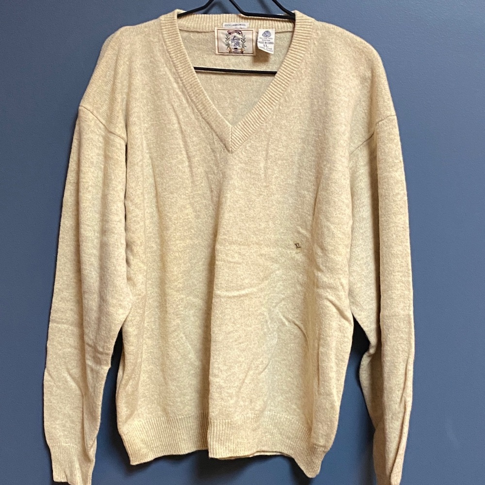 NEW Sears Roebuck 100% LAMBSWOOL Men's  SIZE XL OATMEAL TAN V-Neck Sweater. NWOT